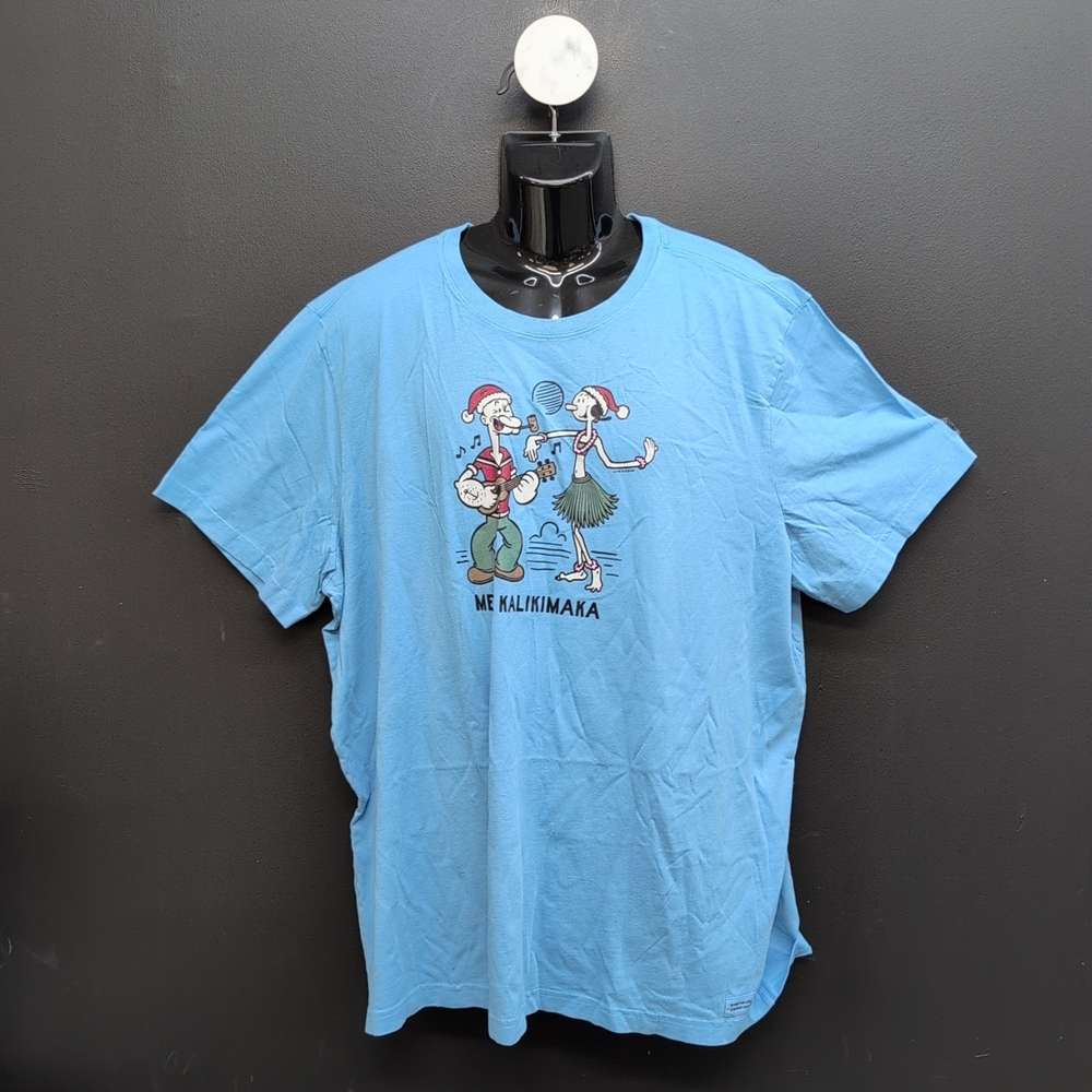 Life is Good Popeye & Olive Oyl Me Kalikimaka Men's Crusher T Shirt 3XL Blue